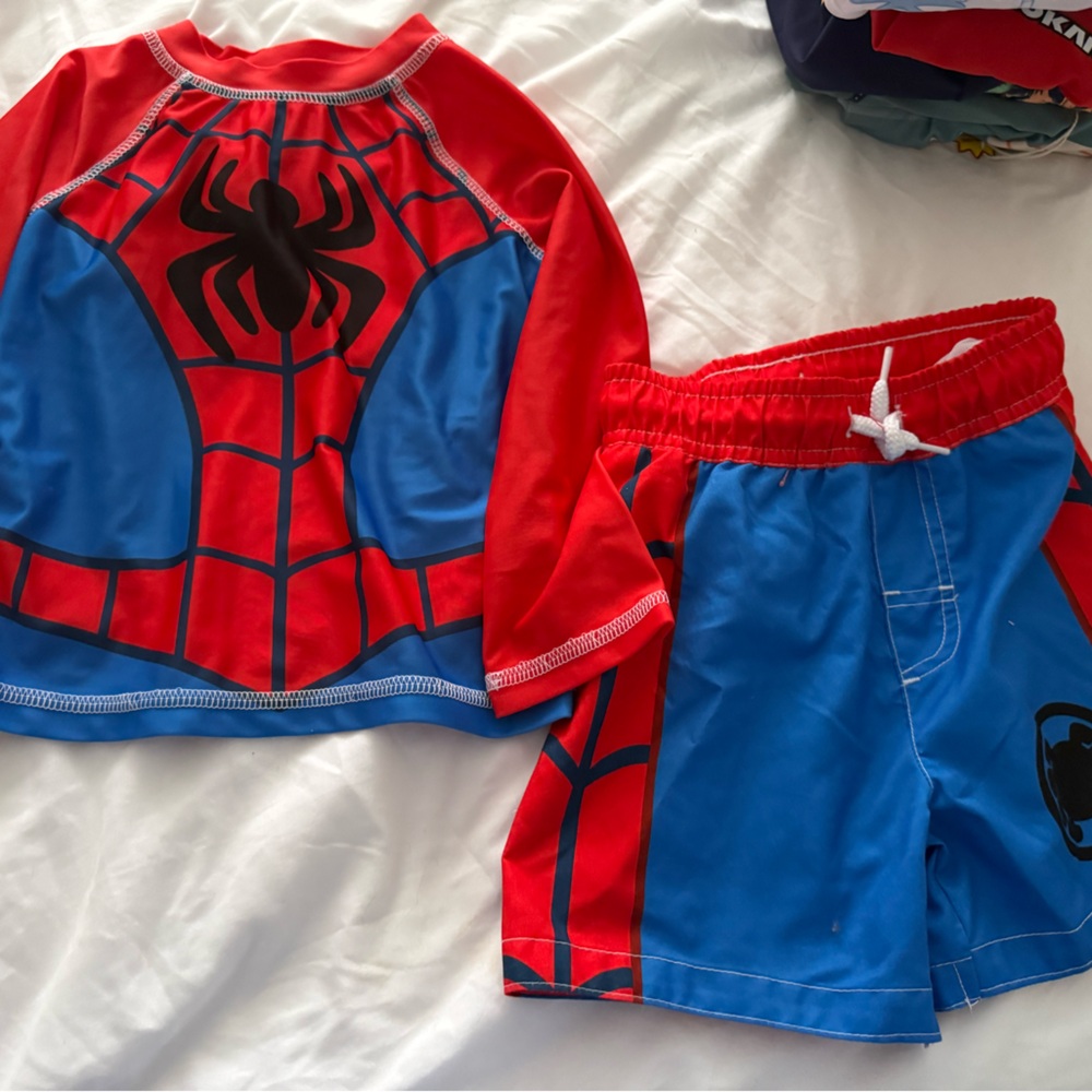 Marvel Spider-Man Red and Blue Rash Guard Swim Set 2T boys